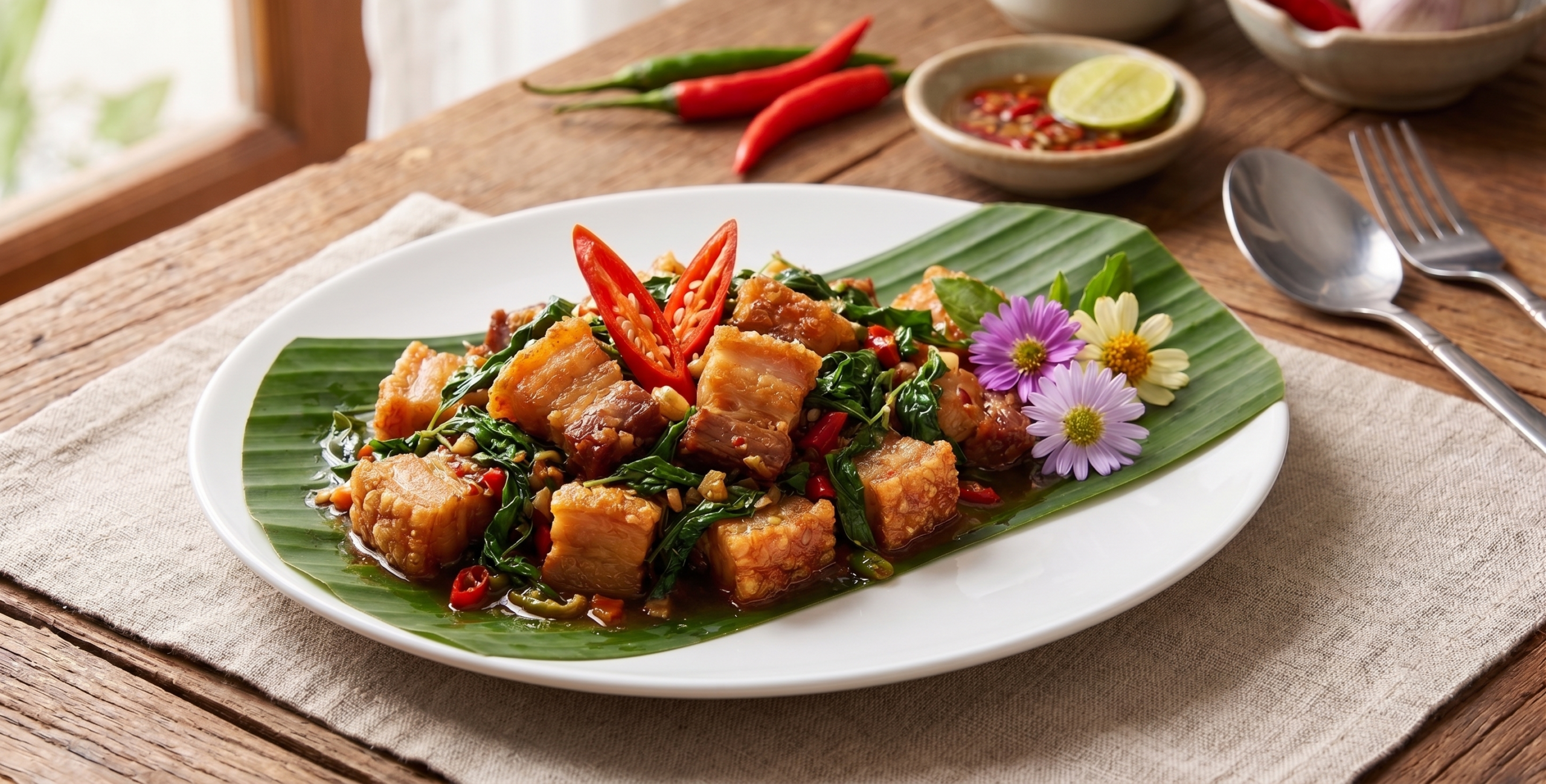 กะเพราหมูกรอบ กับข้าว