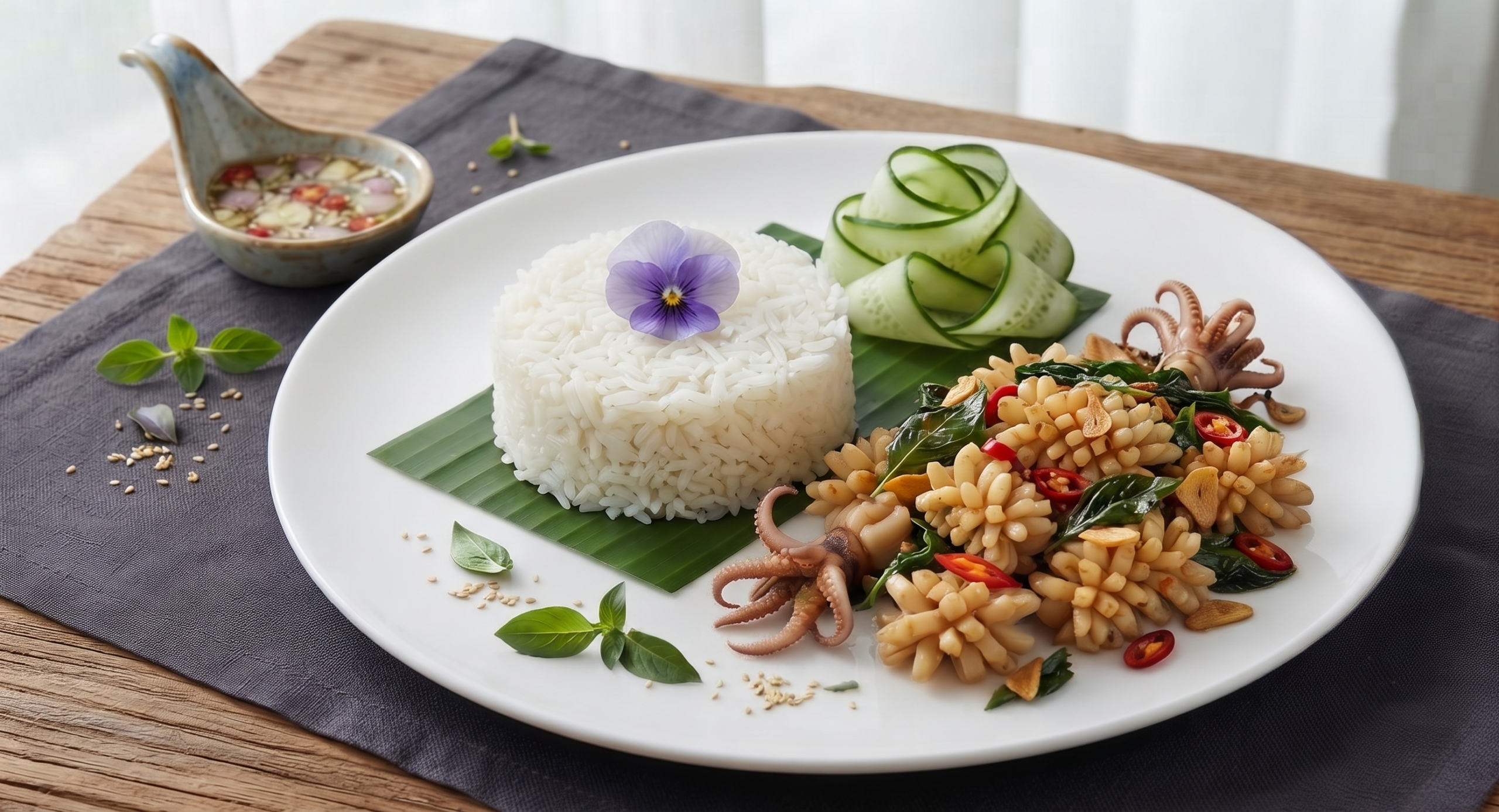 ข้าวกะเพราหมึก เจ