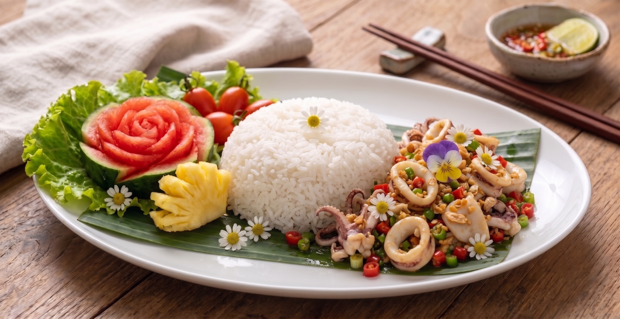ข้าวปลาหมึกคั่วพริกเกลือ