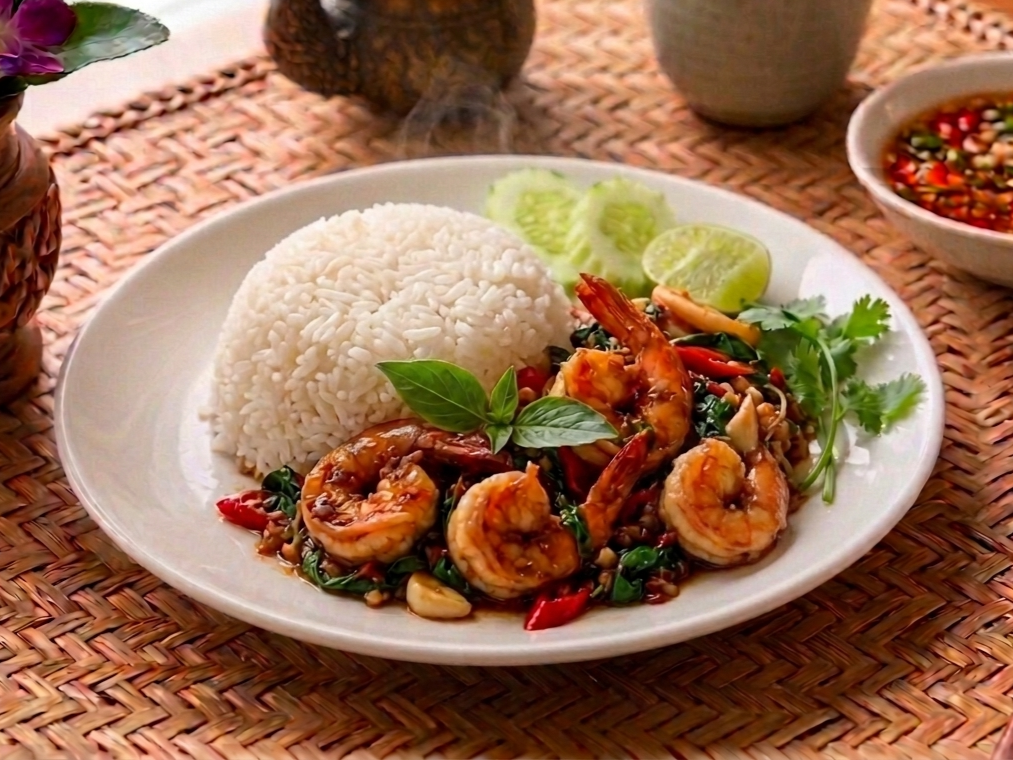 ข้าวผัดกะเพรากุ้ง