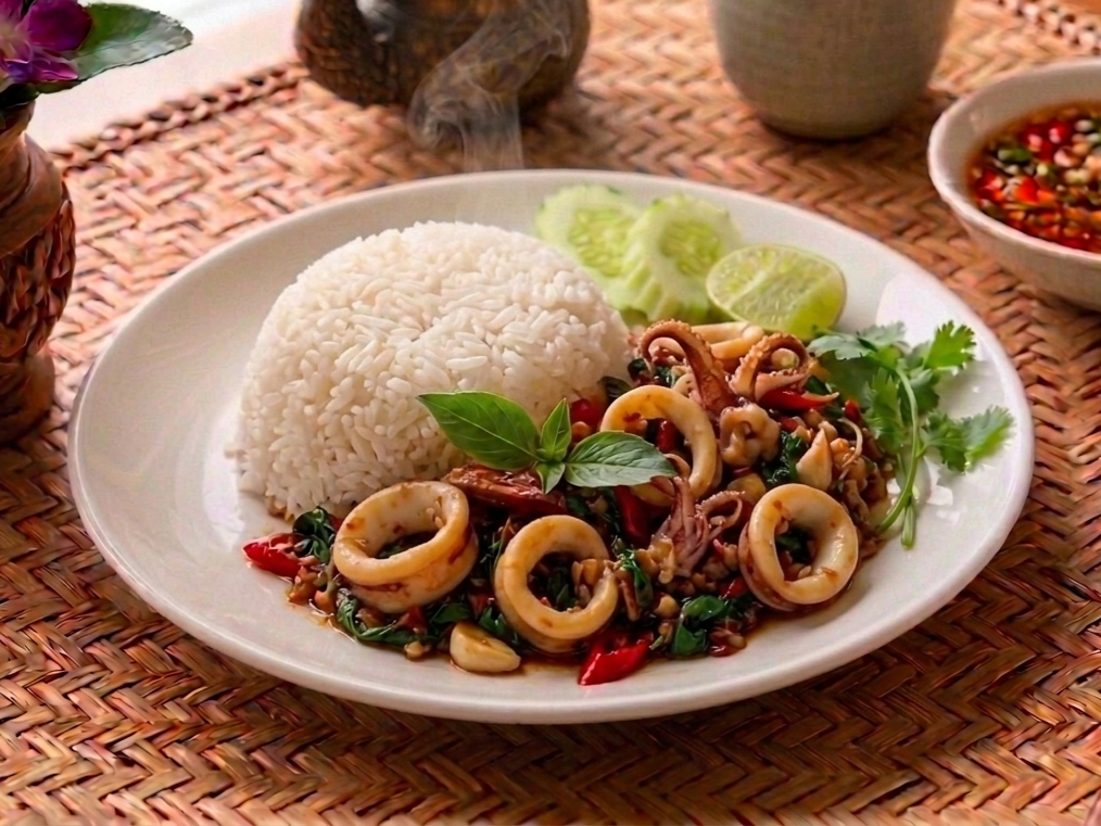 ข้าวผัดกะเพราปลาหมึก