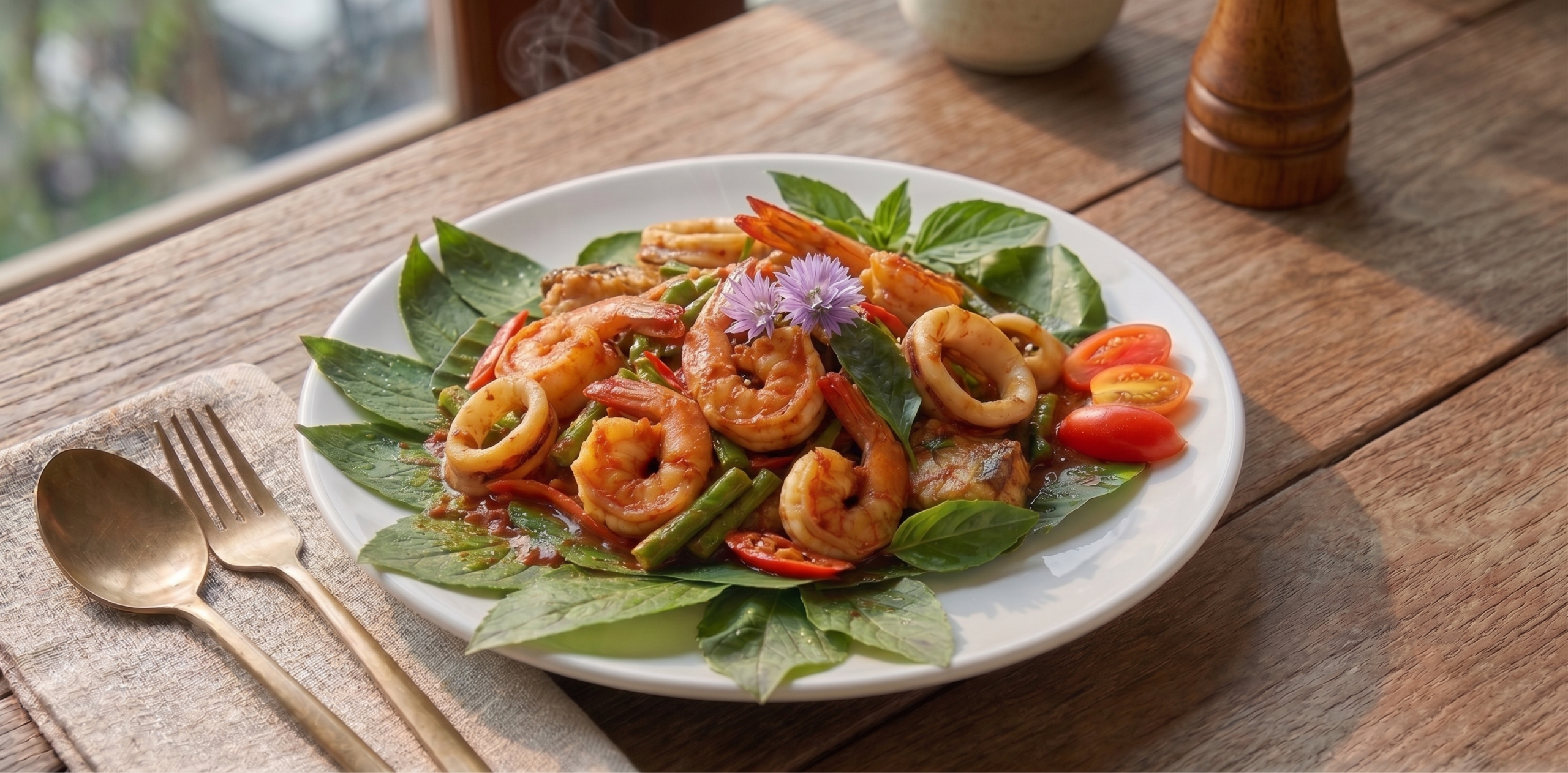 ผัดพริกแกงทะเล กับข้าว