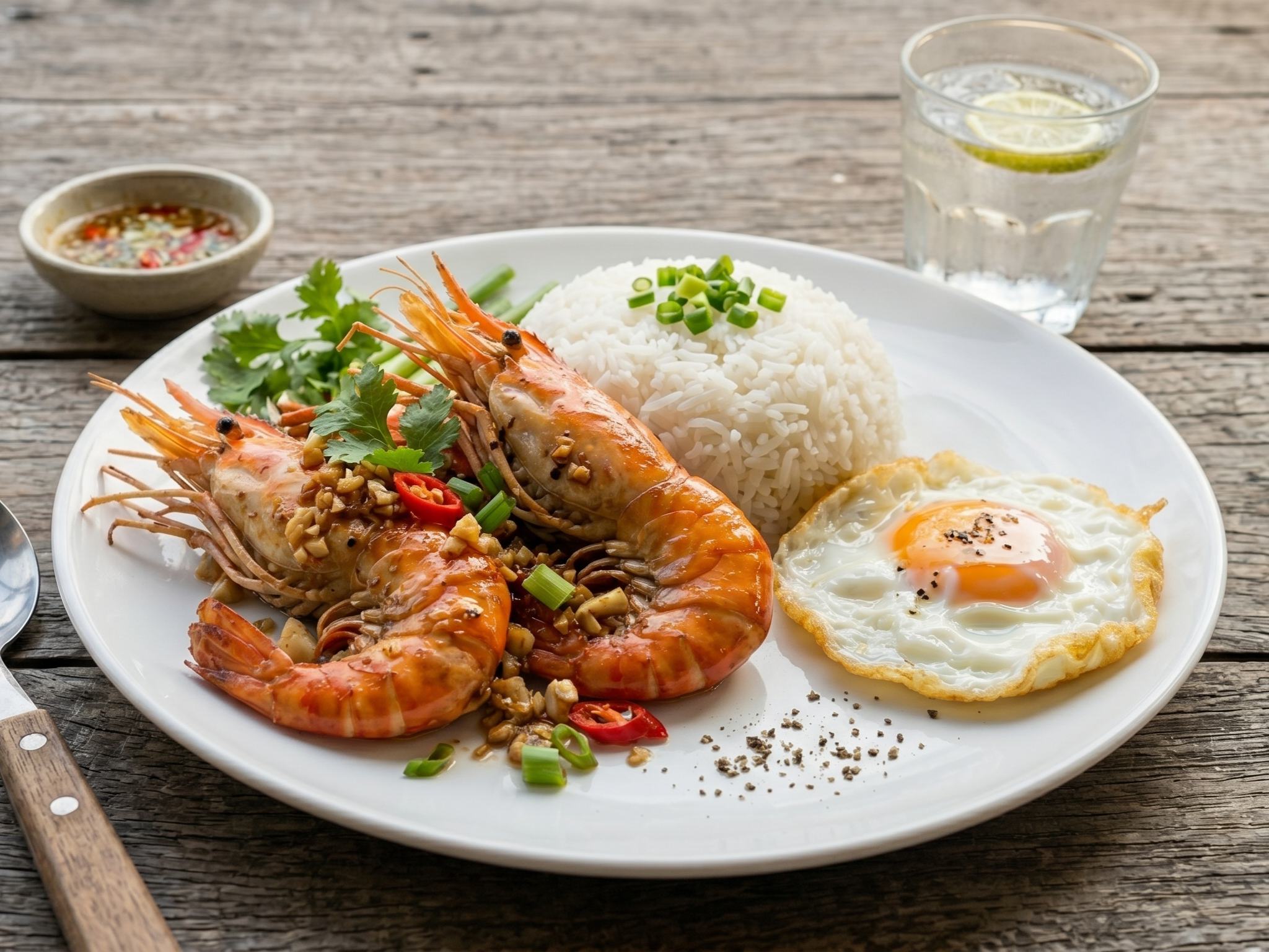ข้าวกุ้งแม่น้ำกระเทียมพริกไทย